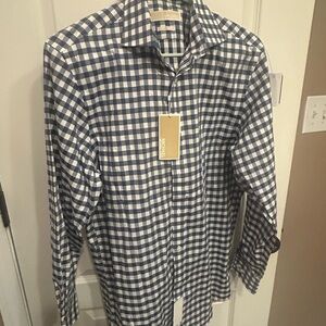 Michael Kors Blue and White Plaid Casual Shirt